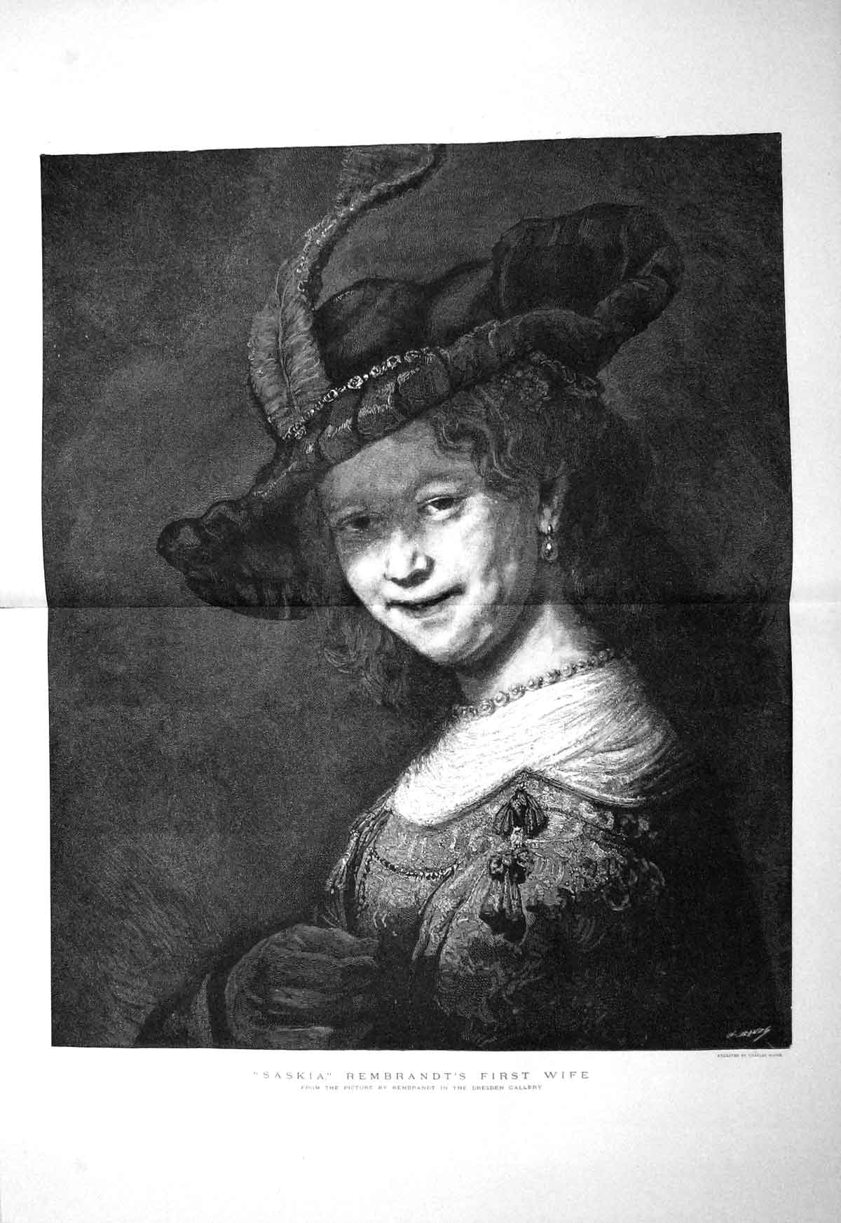 Original Old Antique Print 1892 Portrait Saskia Rembrandt First WifeVictorian