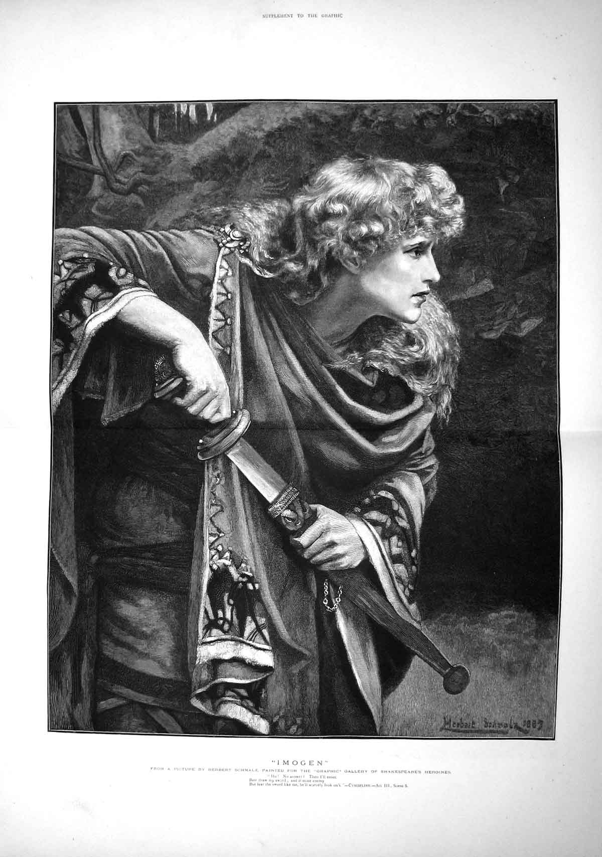 Original Old Antique Print 1892 Portrait Imogen Lady Herbert SchmalzVictorian