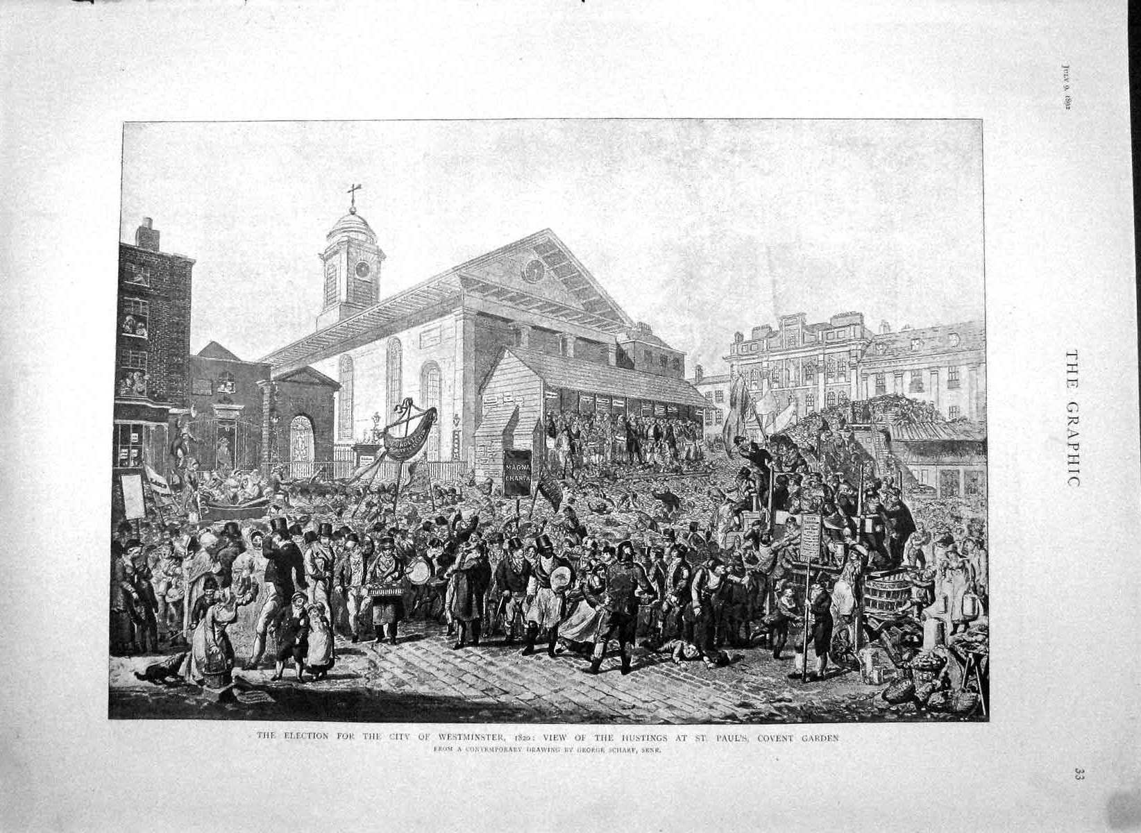 Antique Print *3560 1892 Election Westminster Hustings Paul'S Covent Garden