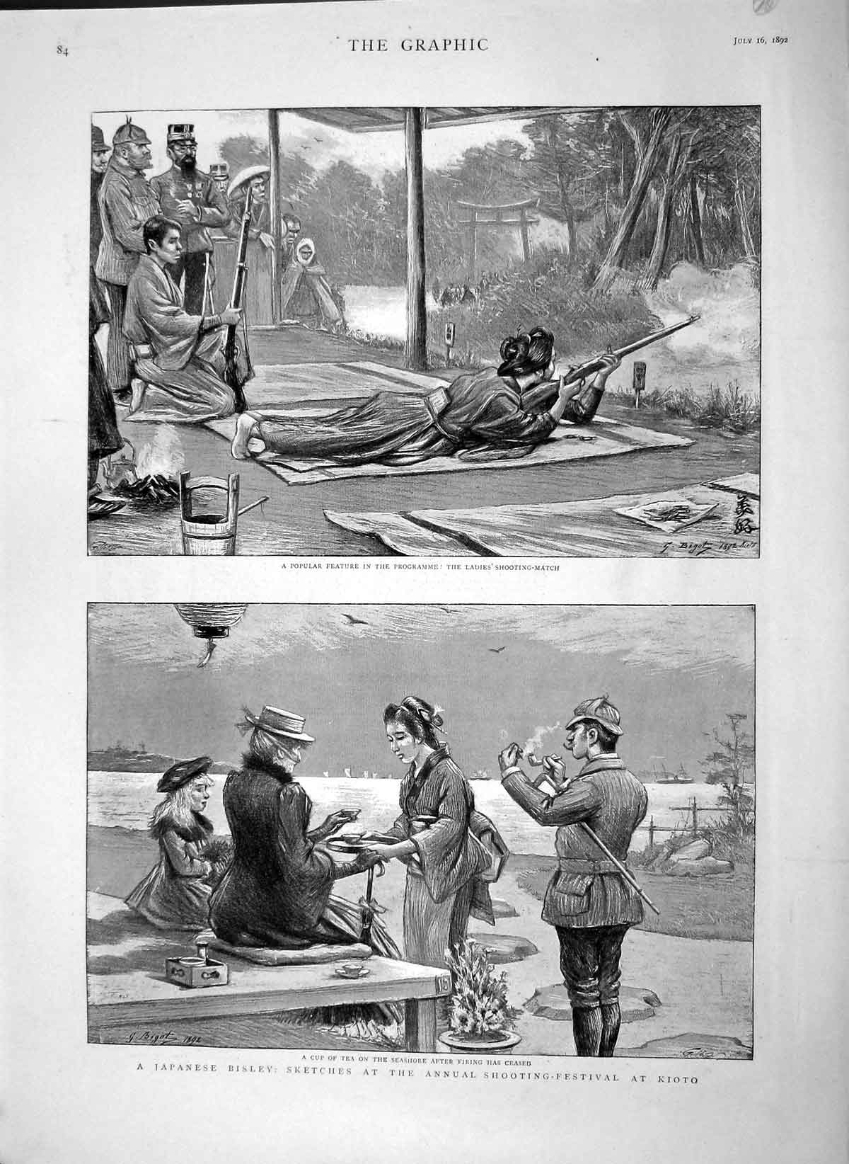Original Old Antique Print 1892 Japanese Bisley Shooting Festival Kioto Ladies