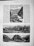Old Antique Print 1892 Gervais-Les-Bains Hotel Village River Arve Glacier 19th