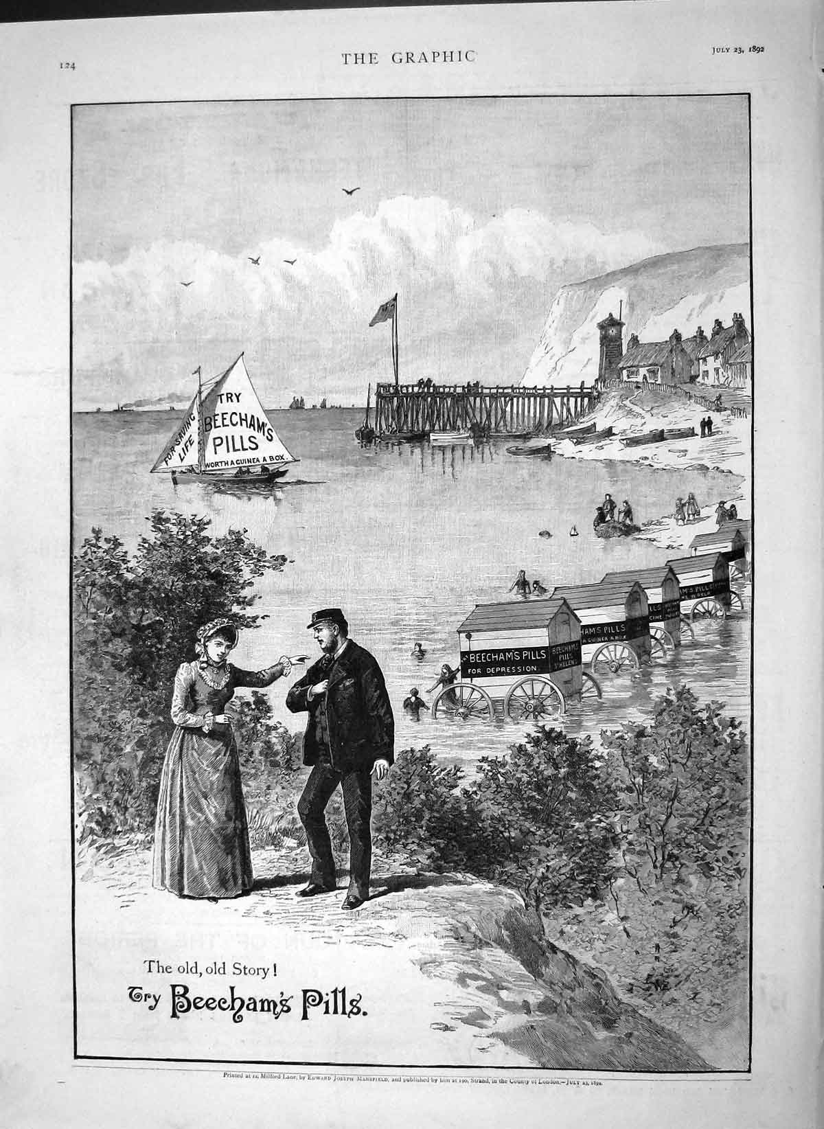 Original Old Antique Print 1892 Advertisment Beechams Pills Depression 19th