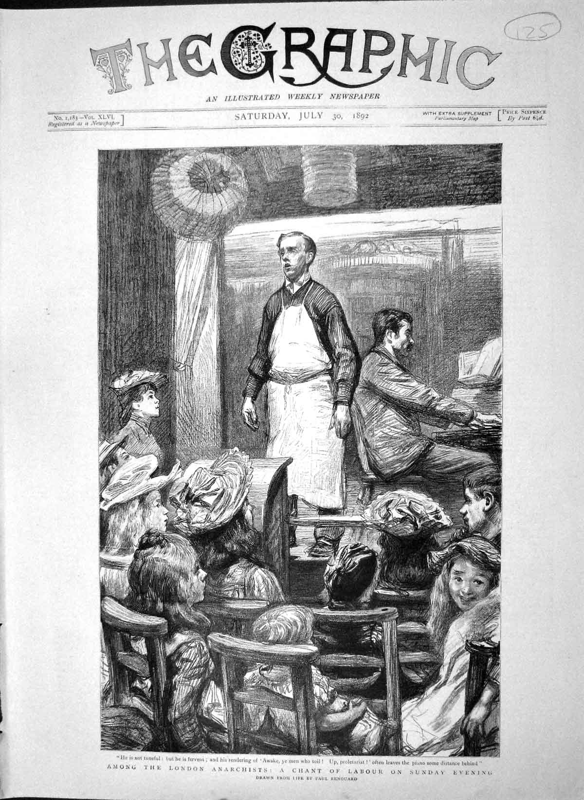 Original Old Antique Print 1892 London Anarchists Labour Piano Music Renouard
