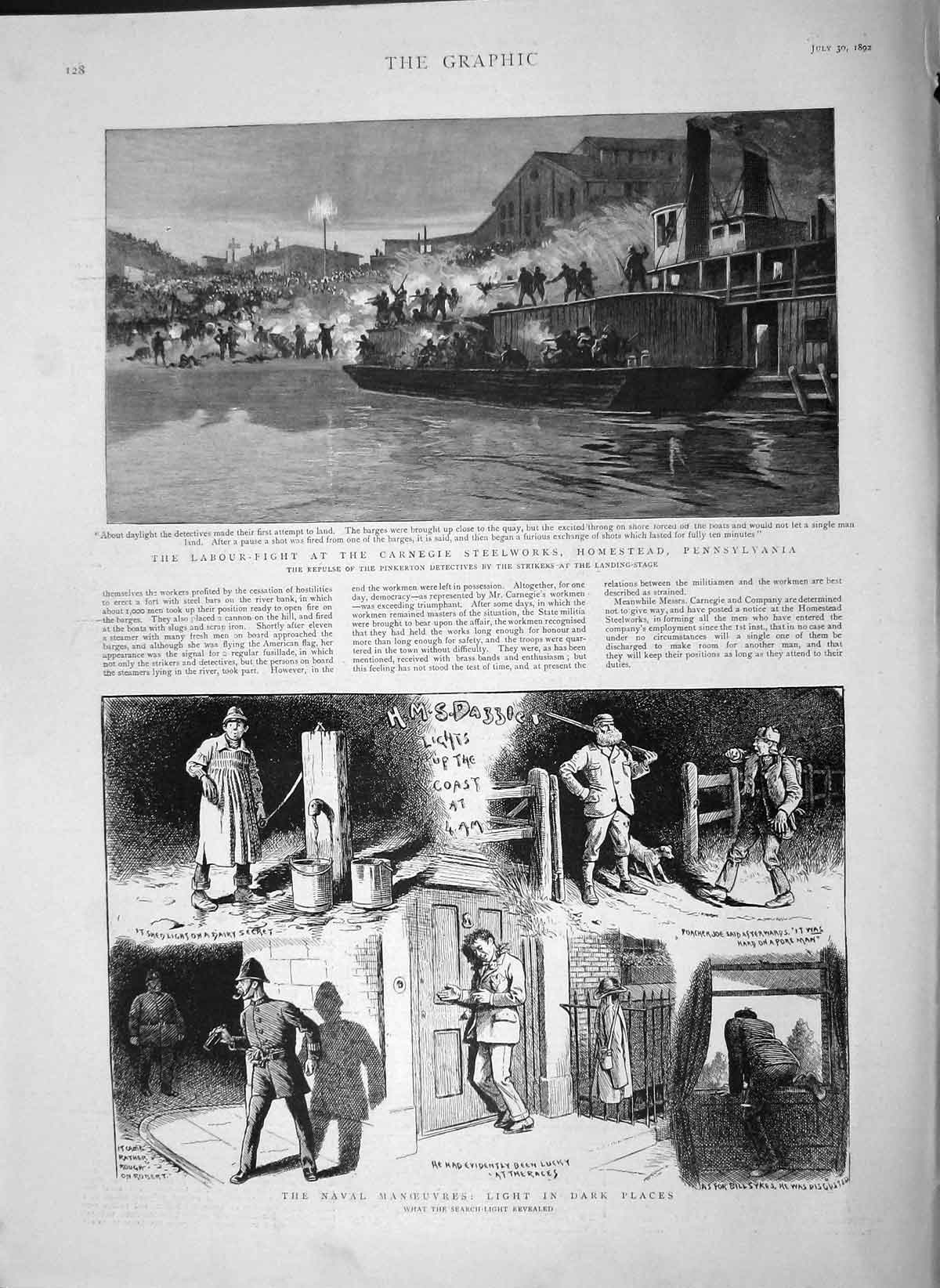 Old Antique Print 1892 Navy Manoeuvres Carnegie Steelworks Pennsylvania 19th