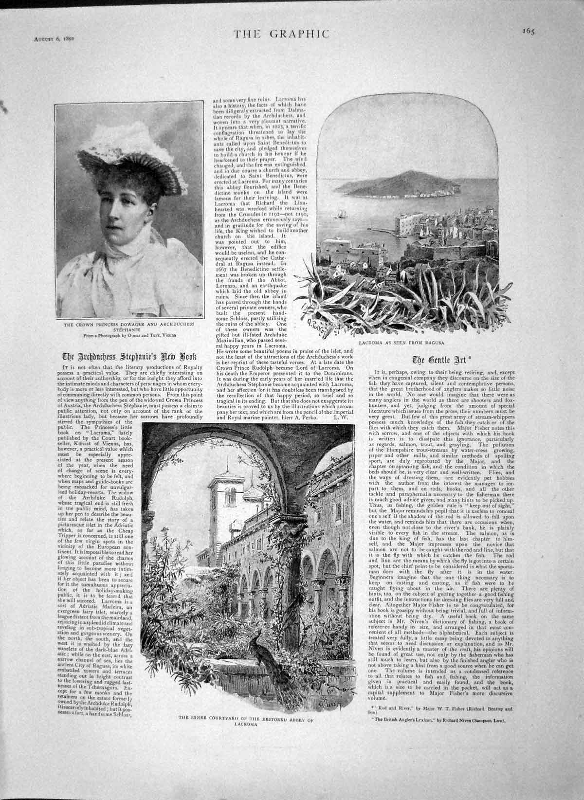 Original Old Antique Print 1892 Princess Dowager Abbey Lacroma Newfoundland 19th