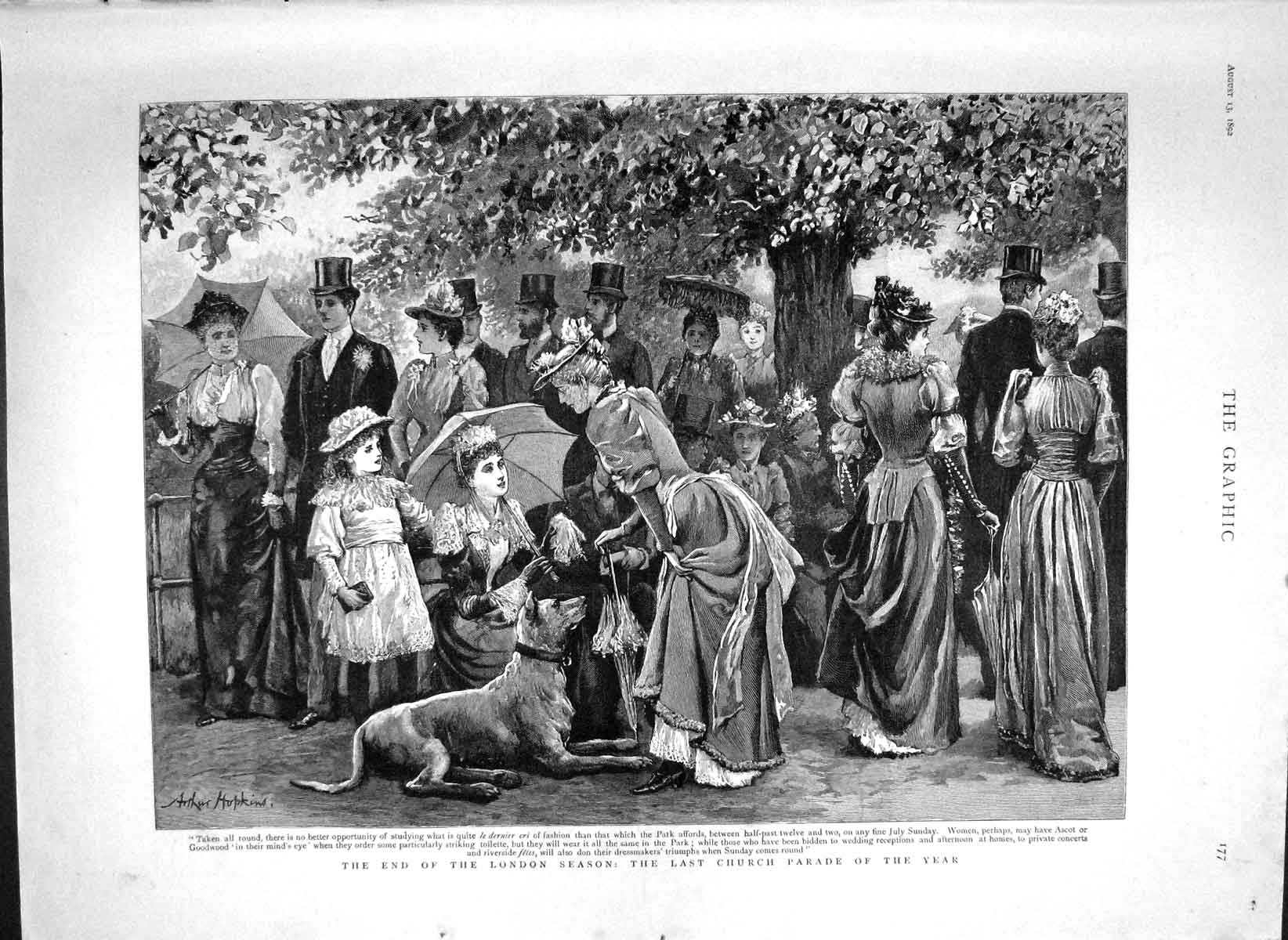 Original Old Antique Print 1892 London Season Church Parade Arthur Hopkins 19th