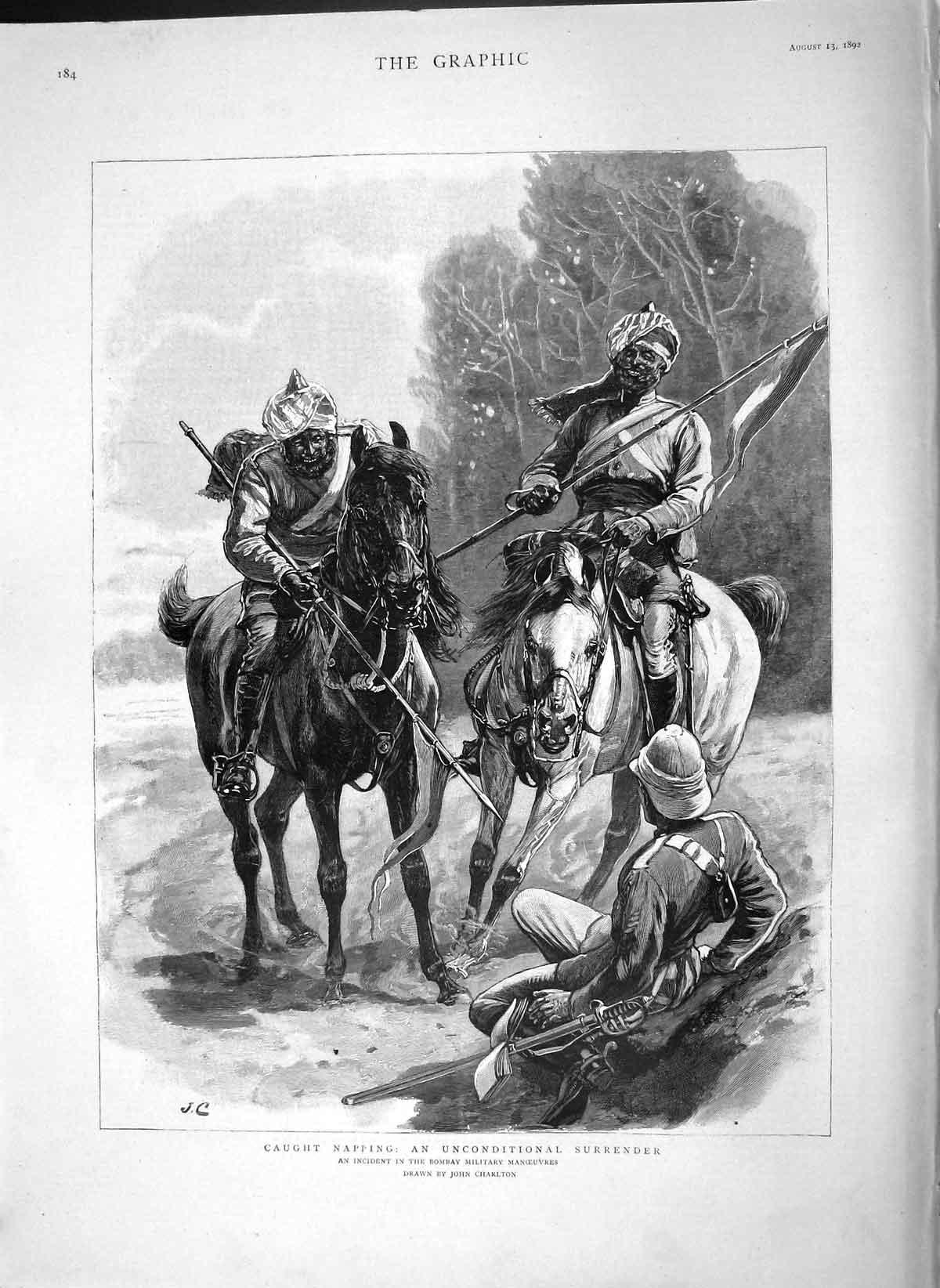 Original Old Antique Print 1892 Bombay Military Manoeuvres Siers Indian 19th