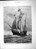 Original Old Antique Print 1892 Caravel Santa Maria Ship Palos Columbus 19th