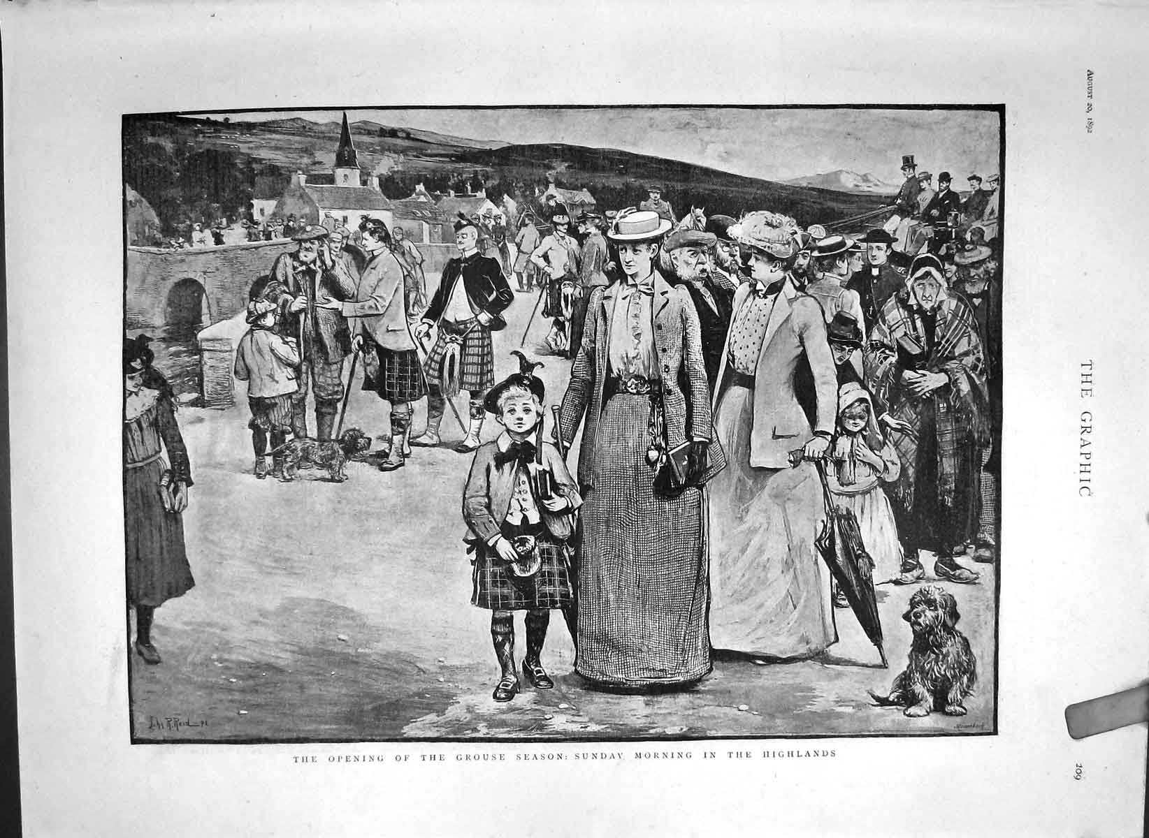 Old Antique Print 1892 Opening Grouse Season Highlands Scotland Hunting 19th