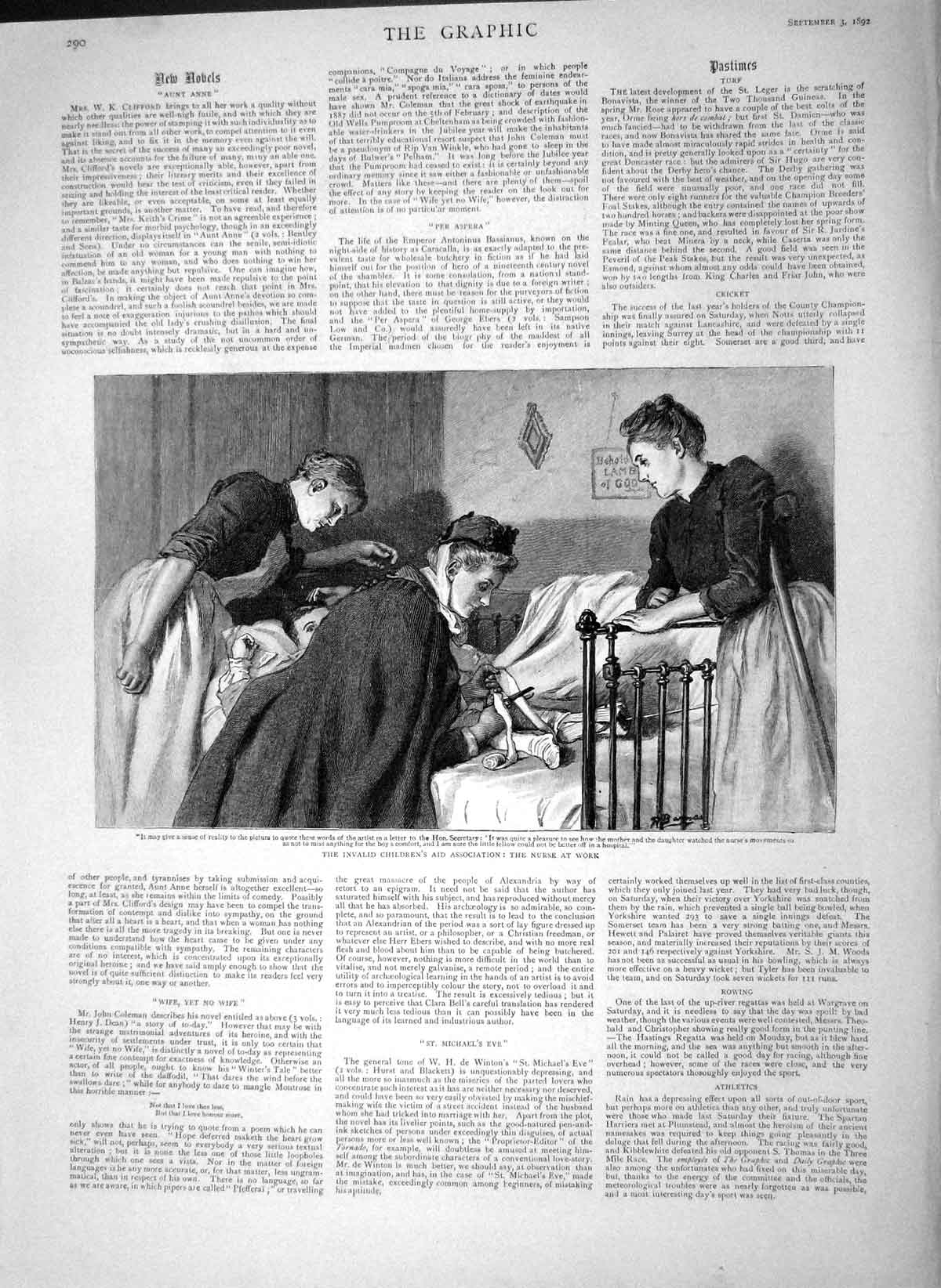 Old Antique Print 1892 Invalid Childrens Aid Association Hospital Nurse 19th