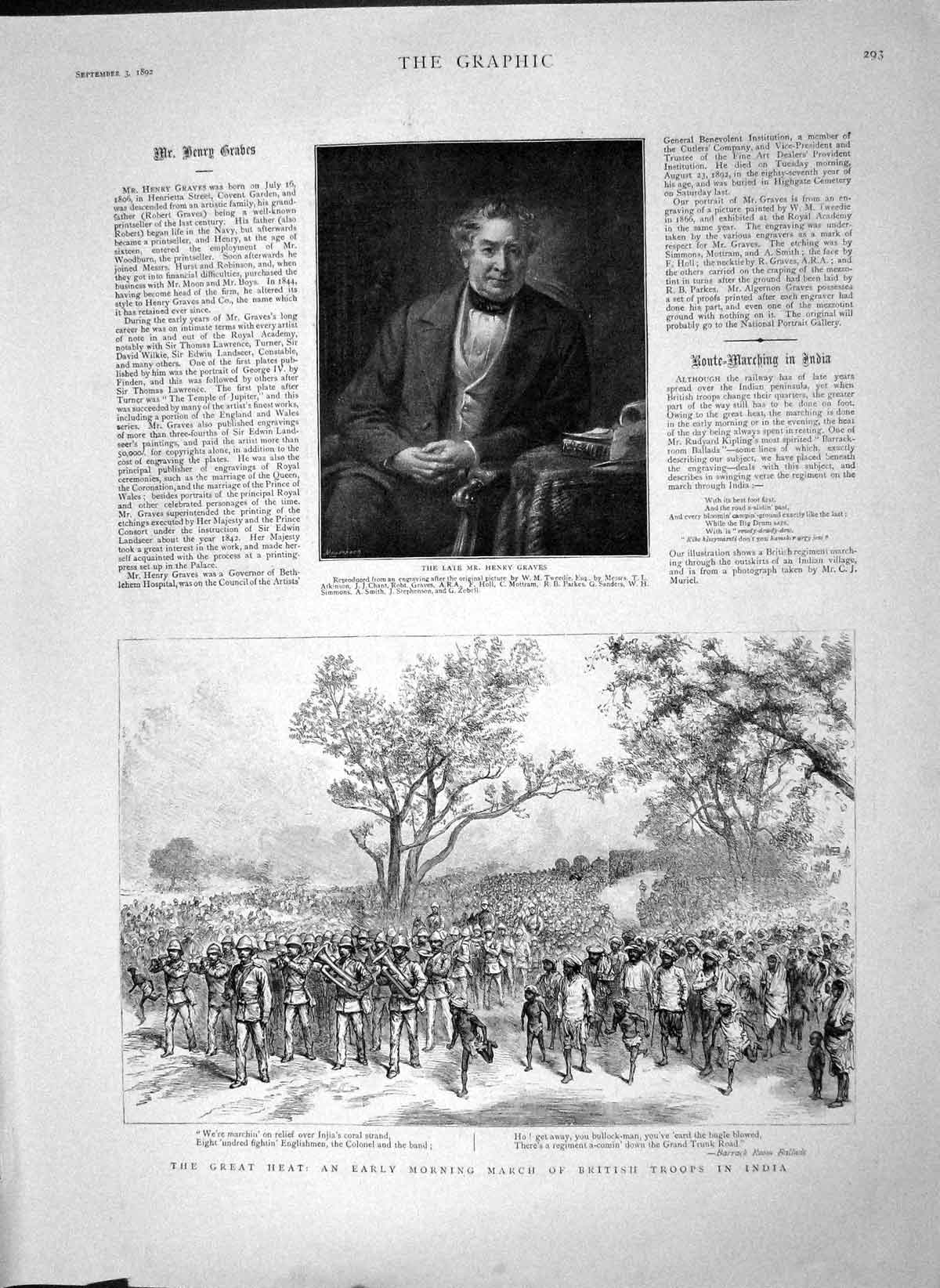 Original Old Antique Print 1892 Henry Graves British Troops India Fire Escapes