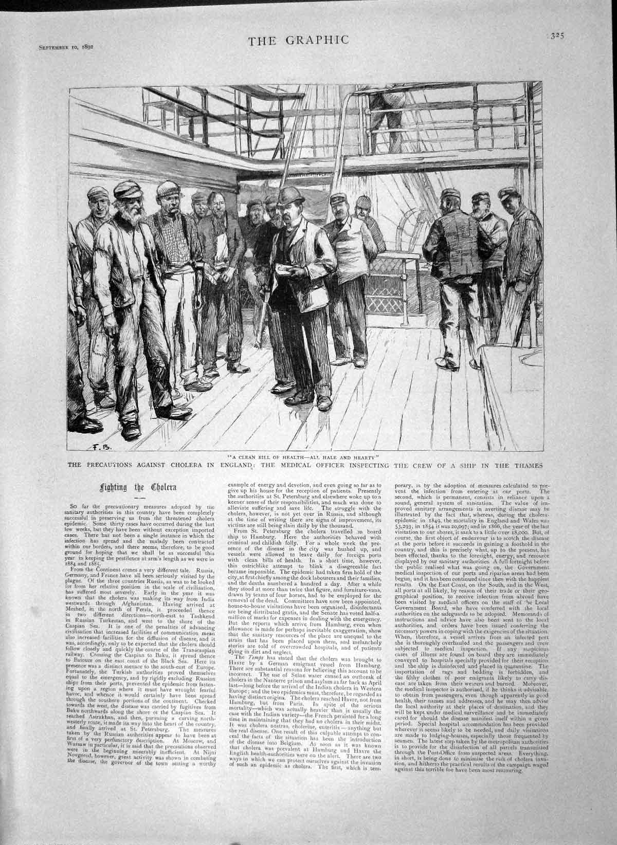 Old Antique Print 1892 Cholera Ship Thames Russia Nijni-Novgorod Bodies 19th