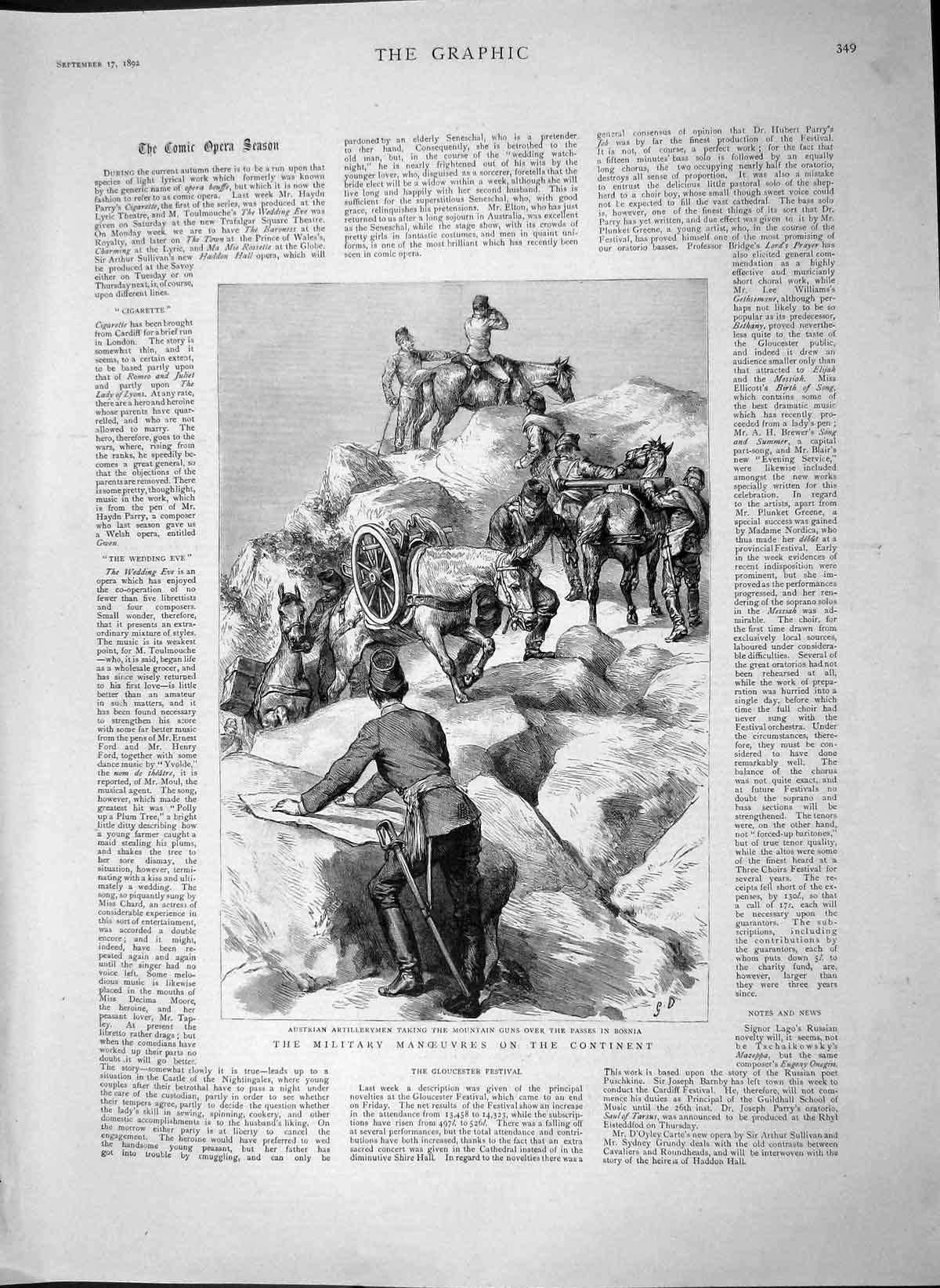 Old Antique Print 1892 Military Manoeuvres Austrian Army Bosnia Mountains 19th