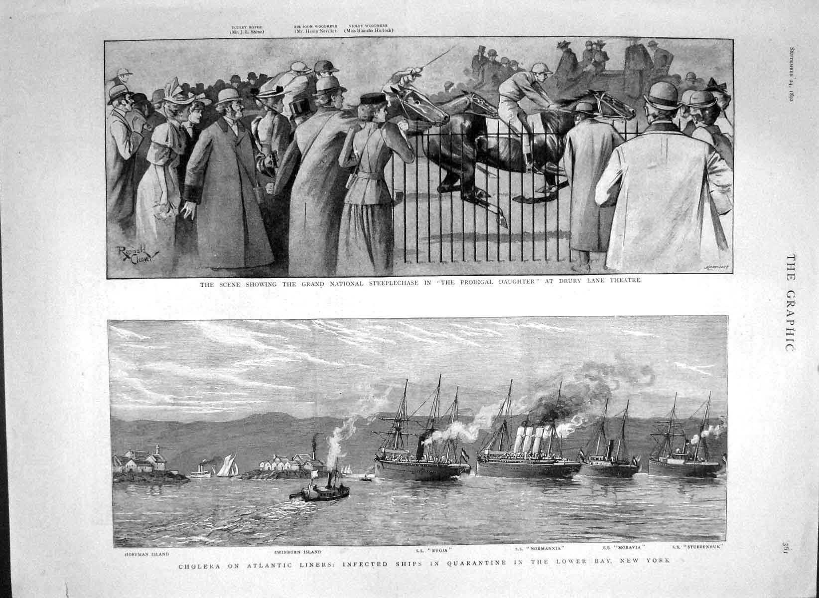 Original Old Antique Print 1892 Grand National Horse Drury Ships Rugia Moravia