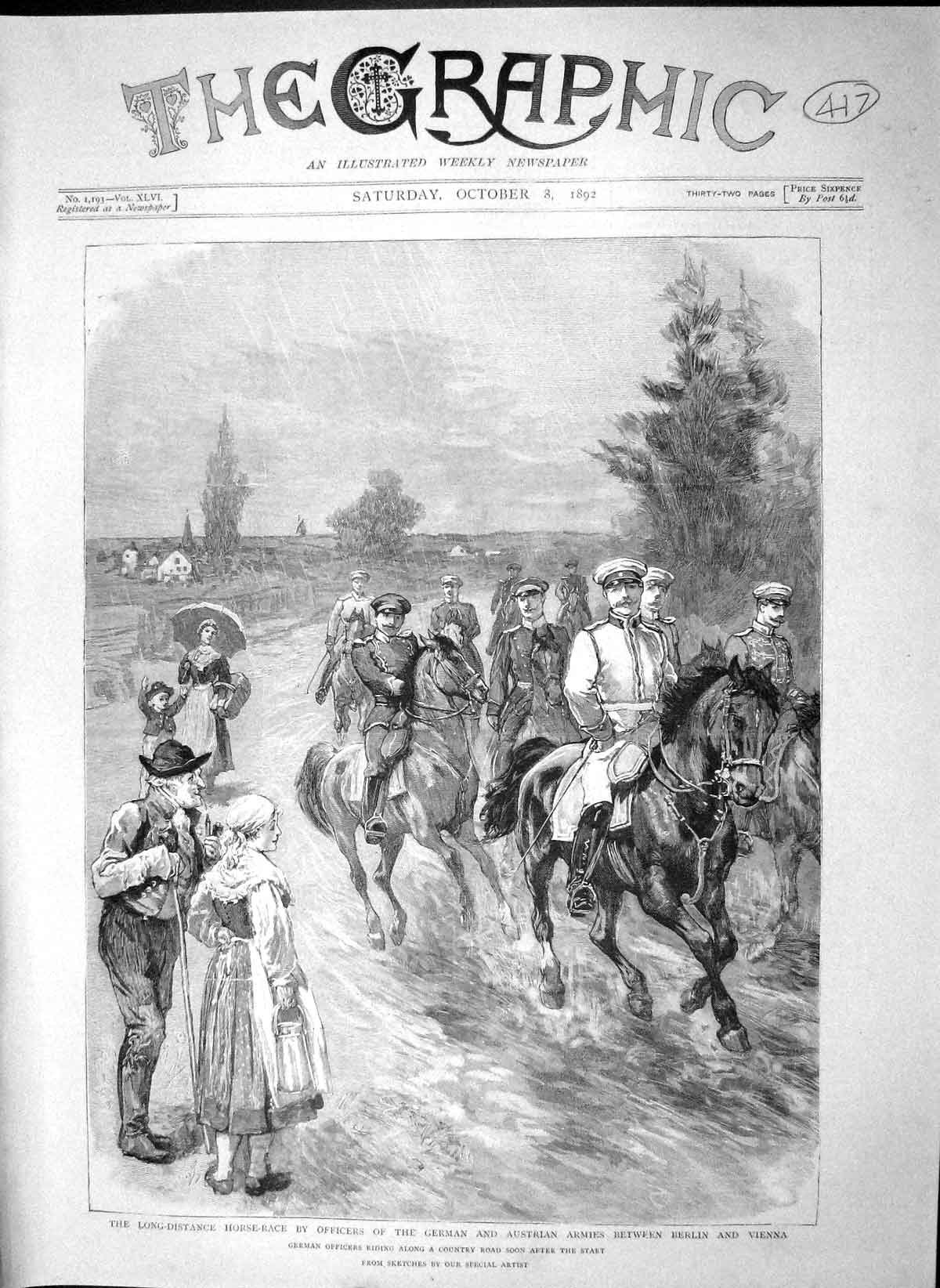 Original Old Antique Print 1892 Horse Race Officers German Austrian Army Vienna