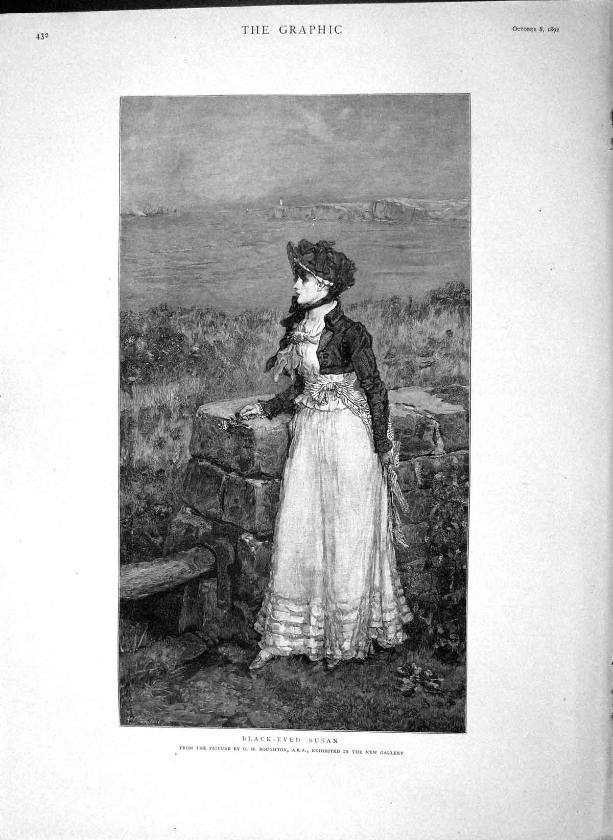 Original Old Antique Print 1892 Portrait Black-Eyed Susan Lady Boughton 19th