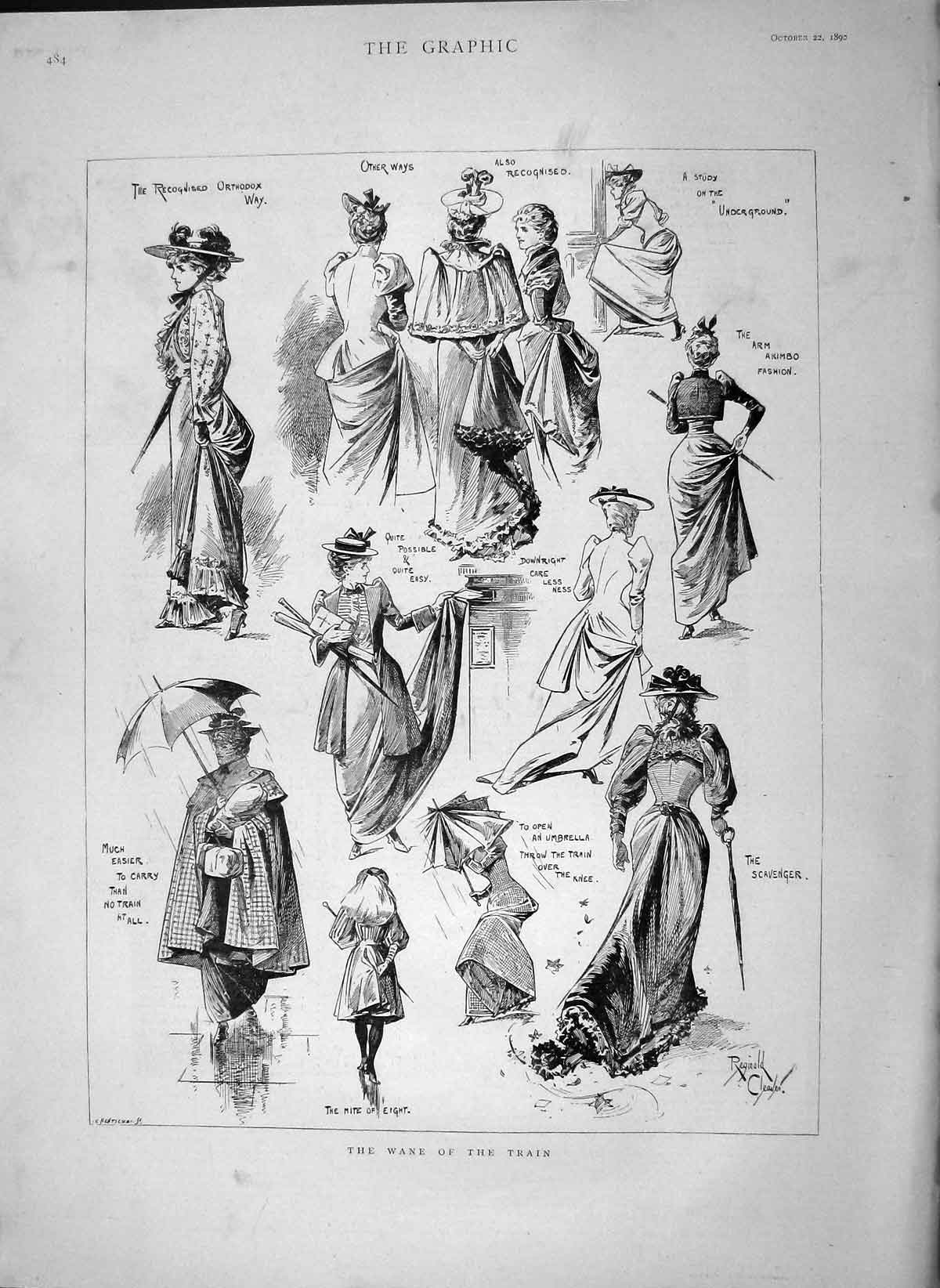 Original Old Antique Print 1892 Ladies Fashion Umbrella Coats Dresses Victorian