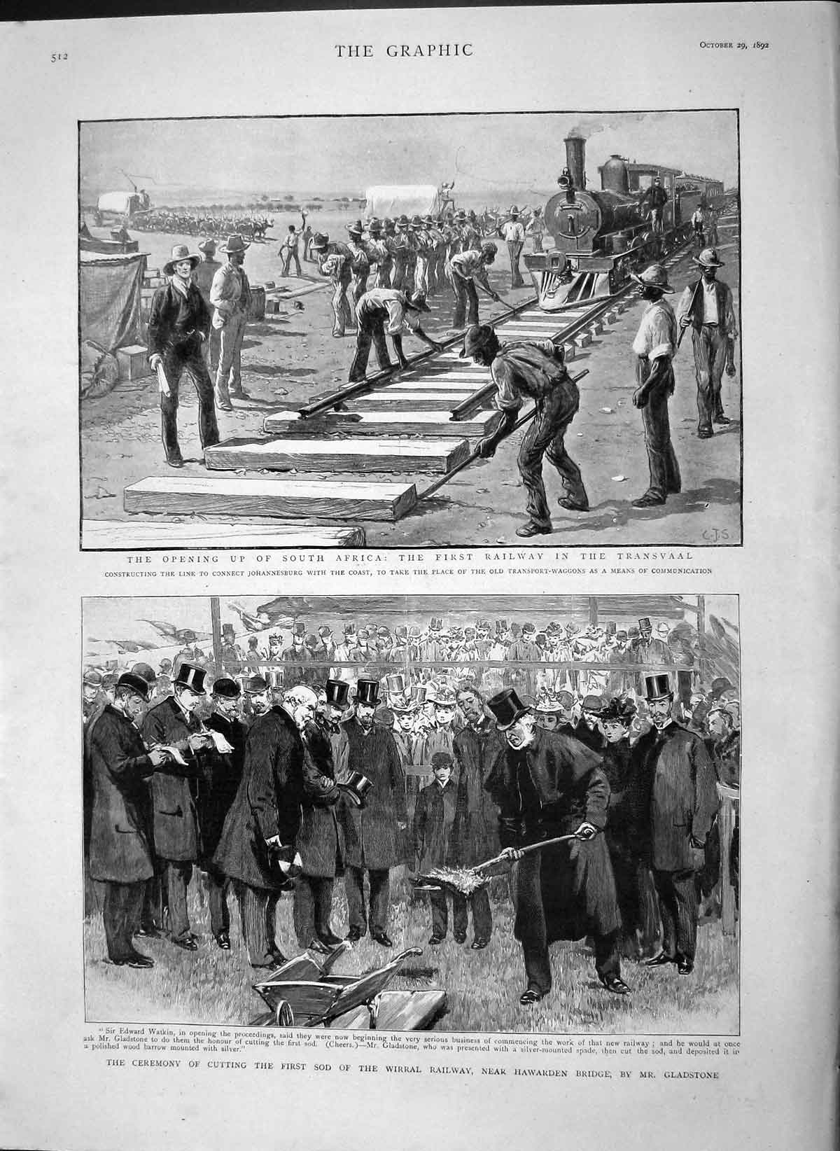 Original Old Antique Print 1892 South Africa Railway Transvaal Wirral Gladstone