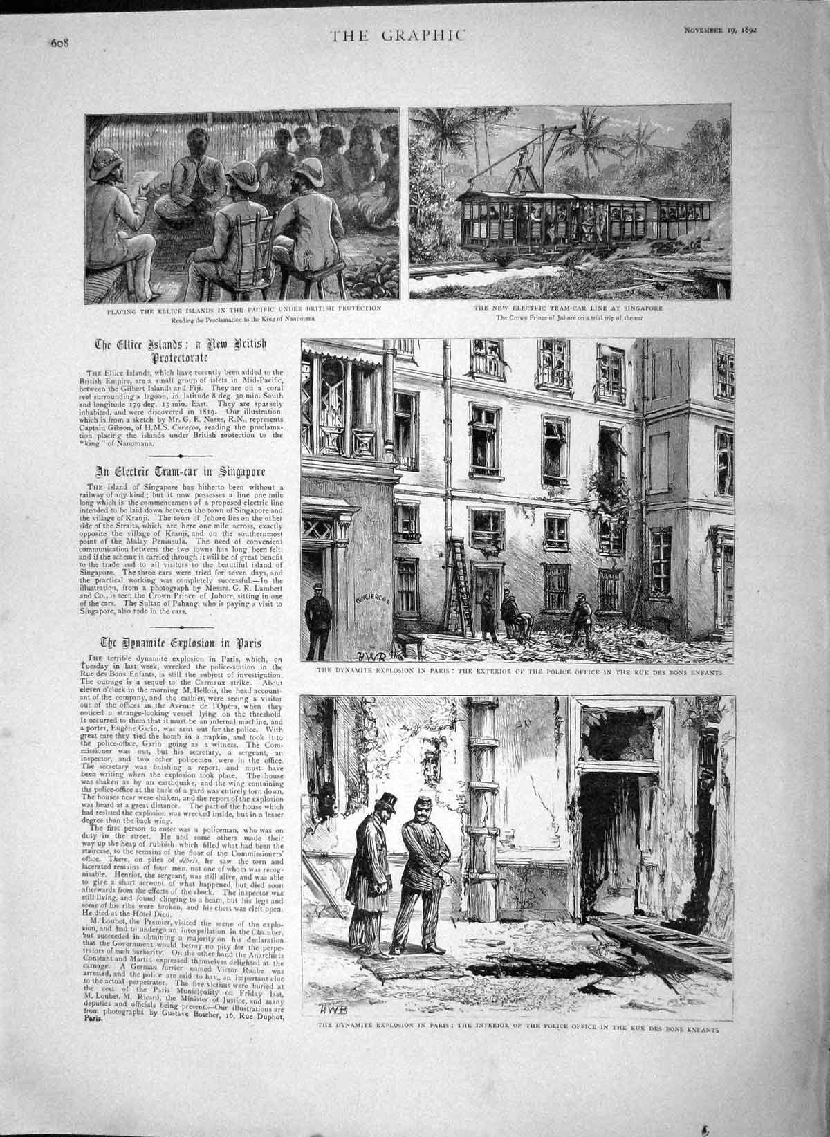 Original Old Antique Print 1892 Ellice Island Pacific Electric Tram Si Victorian