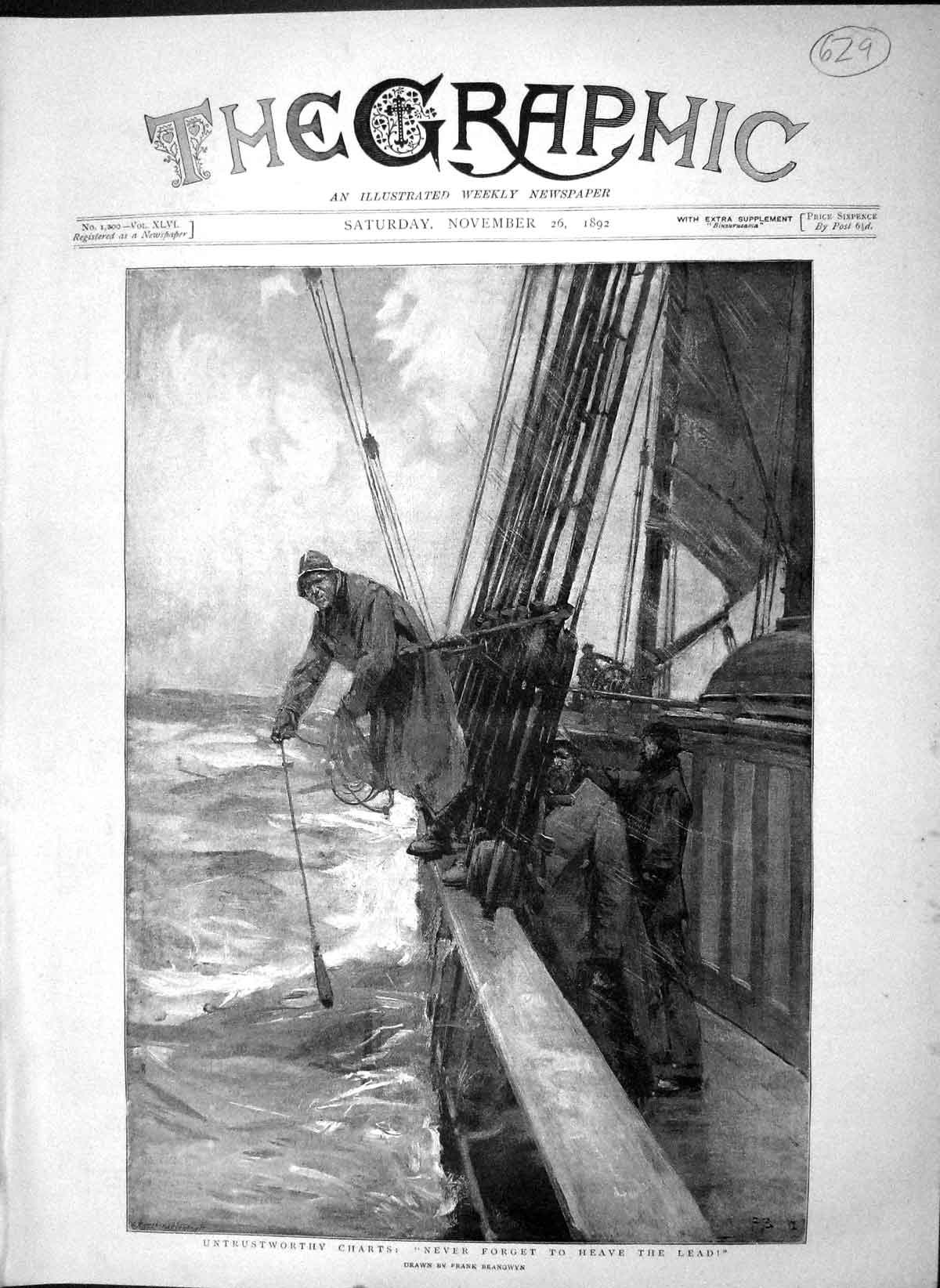 Original Old Antique Print 1892 Untrustworthy Charts Ship Sailors B Victorian