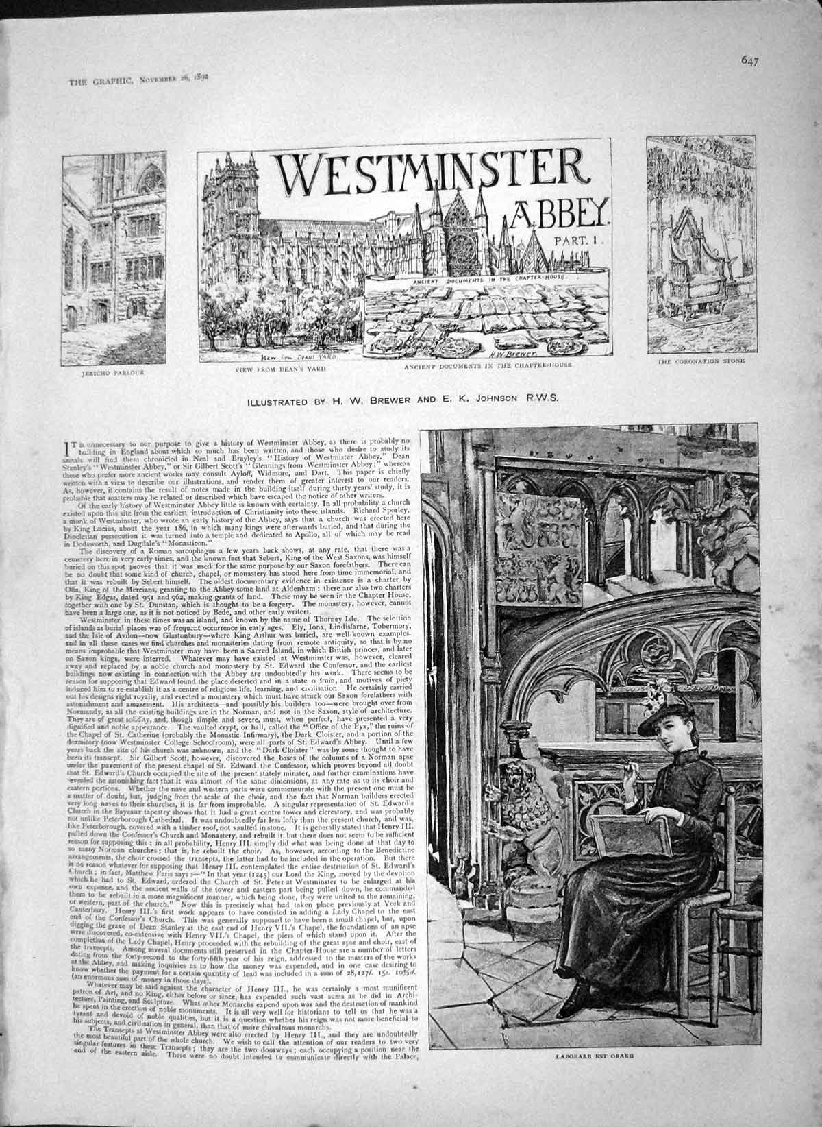 Original Old Antique Print 1892 Westminster Abbey Abbot Islyp Chantry Henry V