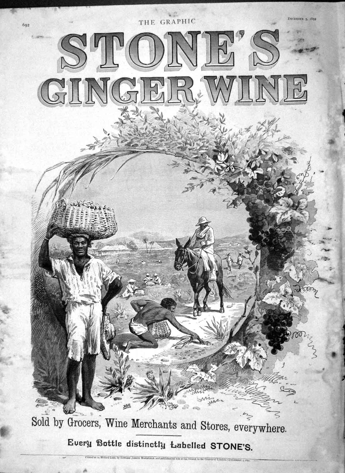 Old Antique Print 1892 Advertisement Stone'S Ginger Wine Bovril Cigarette 19th