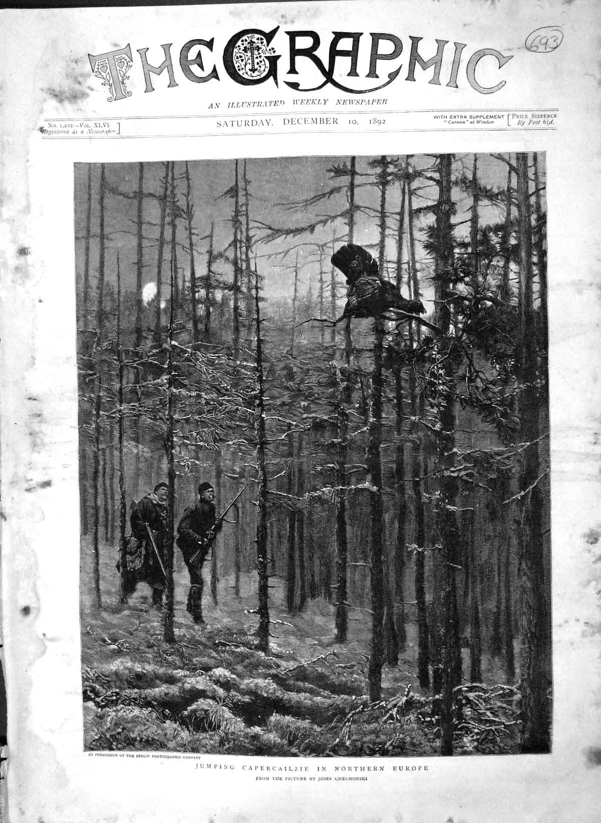 Original Old Antique Print 1892 Jumping Capercailzie Europe Birds Huntin 19th