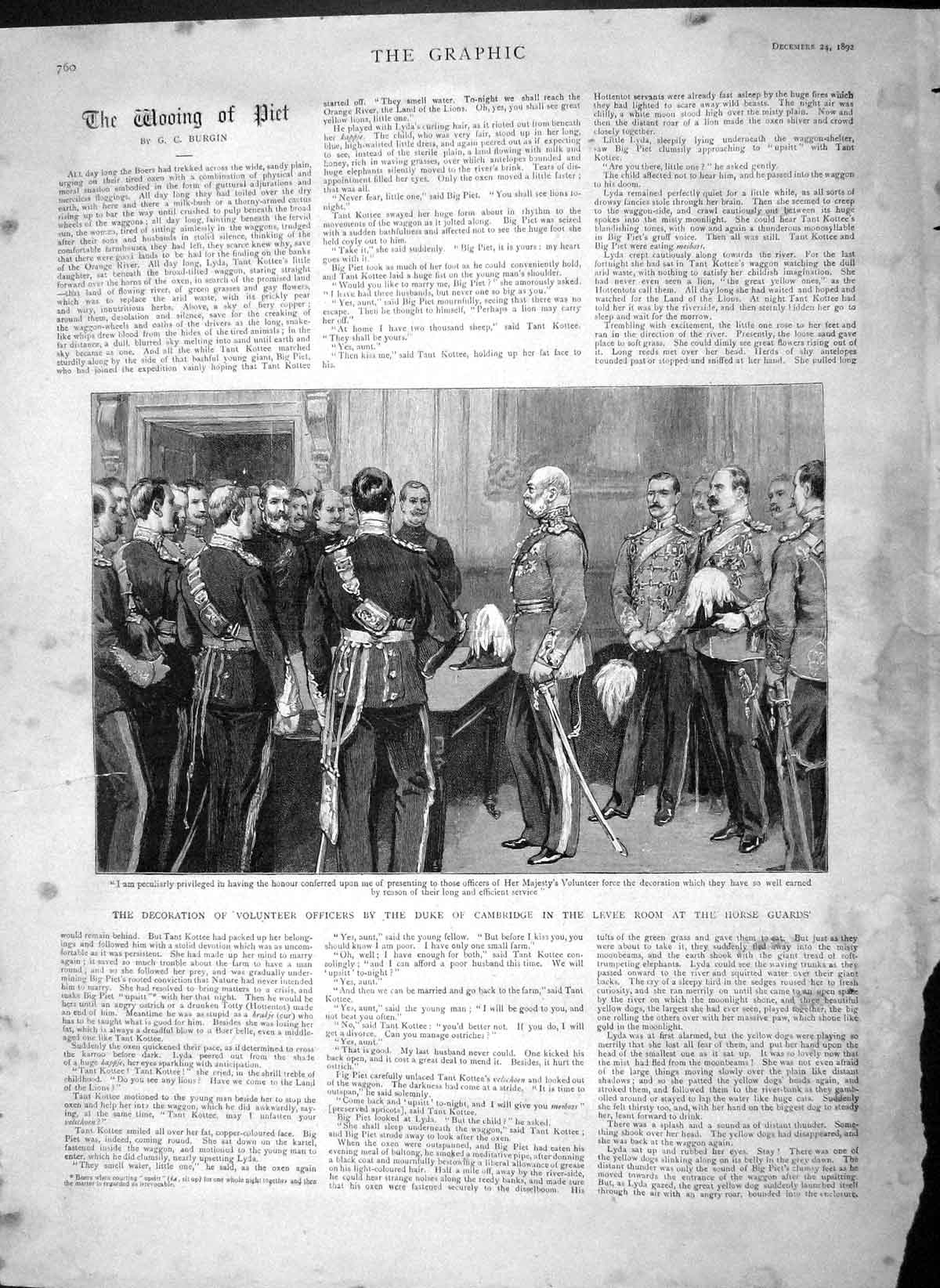 Original Old Antique Print 1892 Volunteer Officers Duke Cambridge Horse Guards