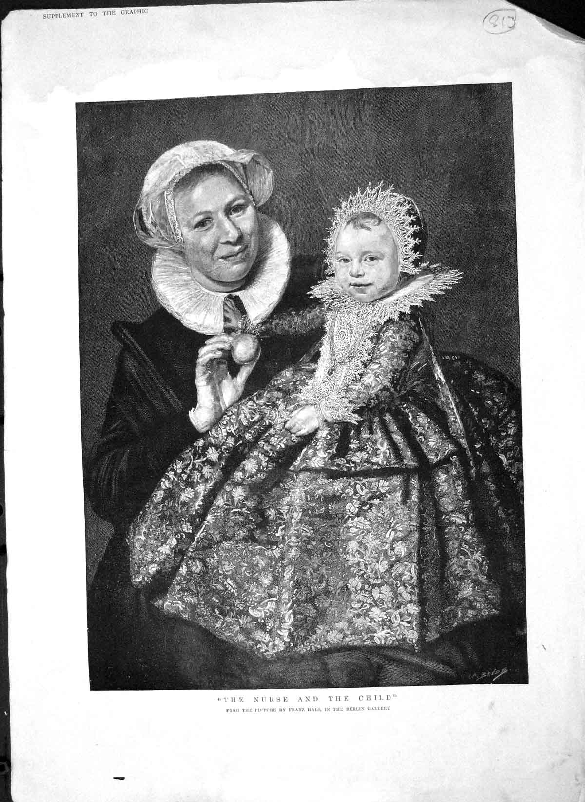 Old Antique Print 1892 Nurse Child Little Girl Franz Hals Berlin Gallery 19th