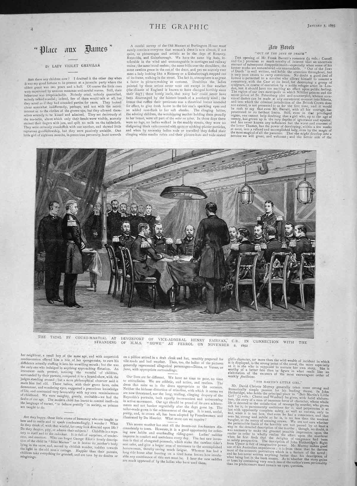 Original Old Antique Print 1893 Court-Martial Devonport Henry Fairfax Ship Howe