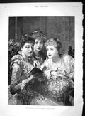 Original Old Antique Print 1893 Moving Story Beautiful Ladies Reading Book Sant