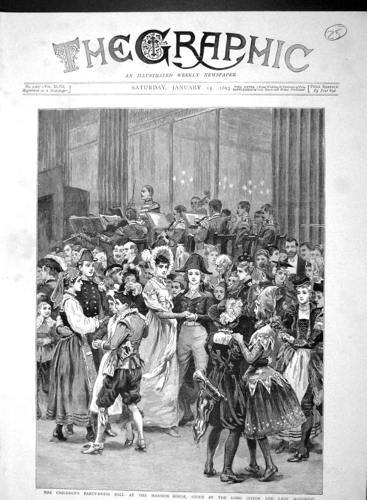 Old Antique Print 1893 Children Fancy Dress Ball Mansion House Lord Mayor 19th