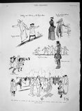 Old Antique Print 1893 Comedy Ice Skating Pond Kensington Gardens Winter 19th