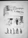 Original Old Antique Print 1893 Morning Bathers Serpentine River Winter Scene