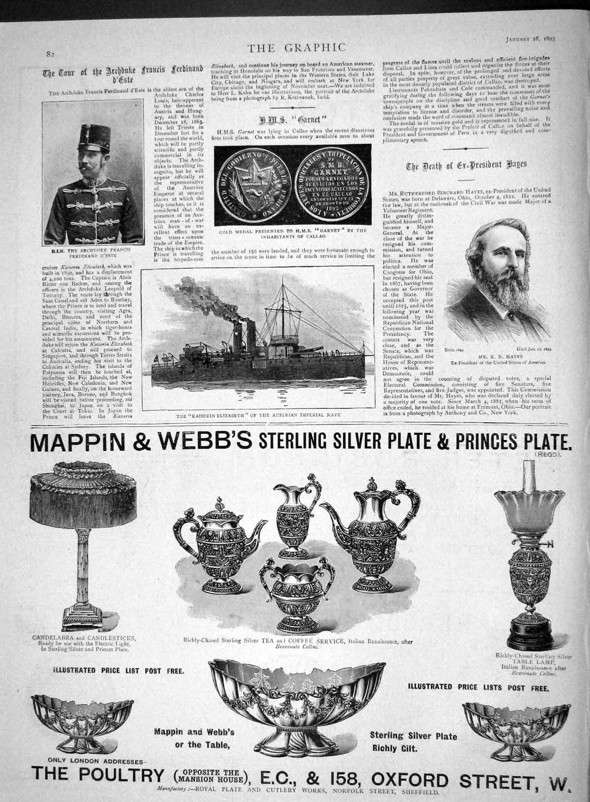 Original Old Antique Print 1893 Kaiserin Elizabeth Ship Hayes Archduke Francis