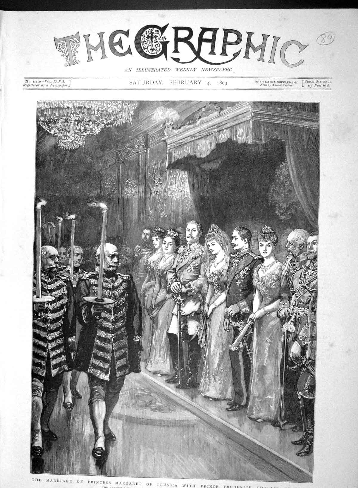 Old Antique Print 1893 Marriage Princess Margaret Prussia Charles Hesse 19th