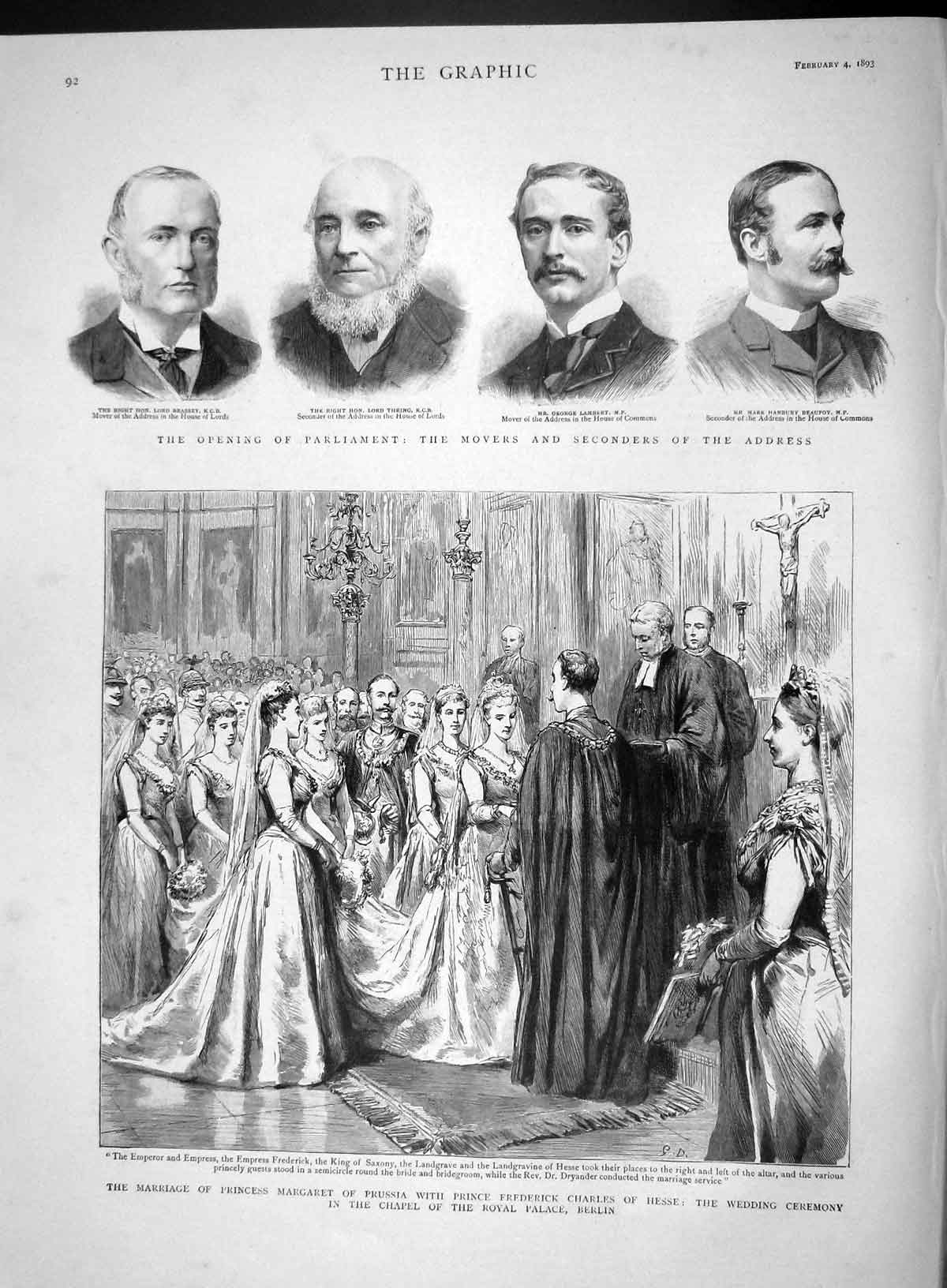 Original Old Antique Print 1893 Parliament Brassey Thring Lambert Hesse Berlin