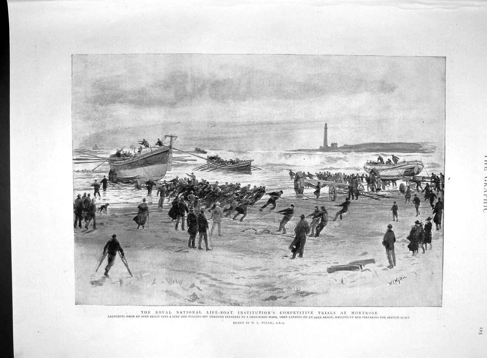 Original Old Antique Print 1893 Royal National Life-Boat Trials Montros 19th