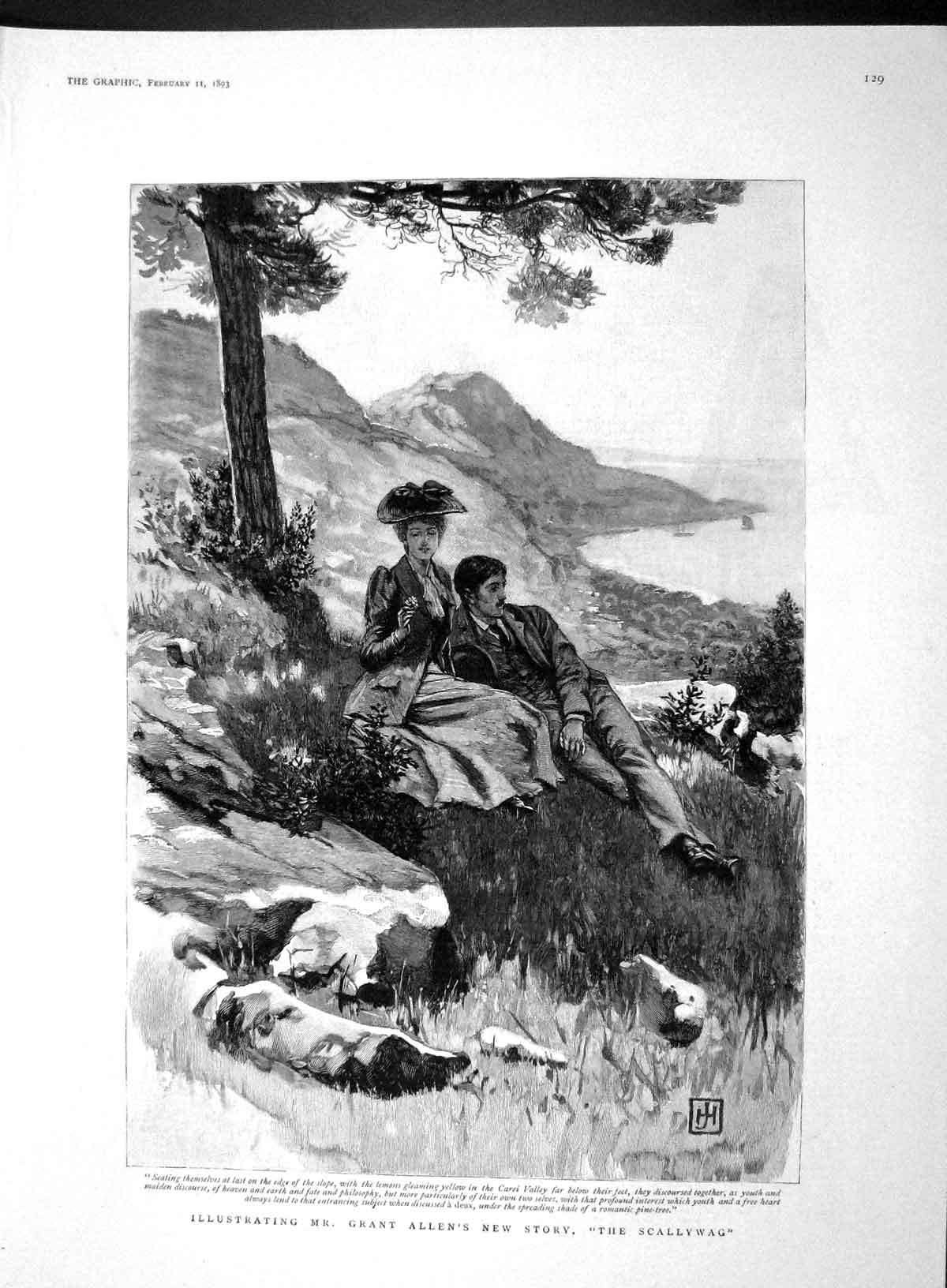 Old Antique Print 1893 Illustration Grant Allen Story Scallywag Romance 19th