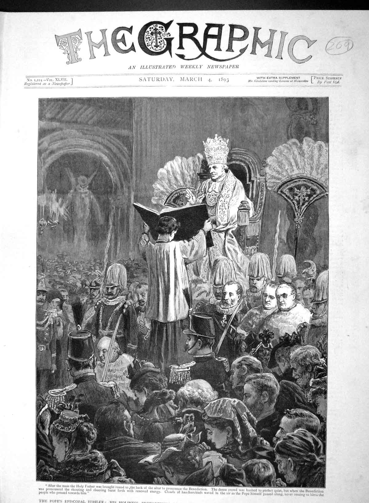 Original Old Antique Print 1893 Pope Episcopal Jubilee Benediction Peter'S Rome