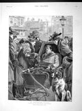 Original Old Antique Print 1893 King'S Road Brighton Invalid Man Wheelchair Dog