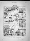 Original Old Antique Print 1893 Panama Sharks Hunting Ship Fantome Navy Sailors