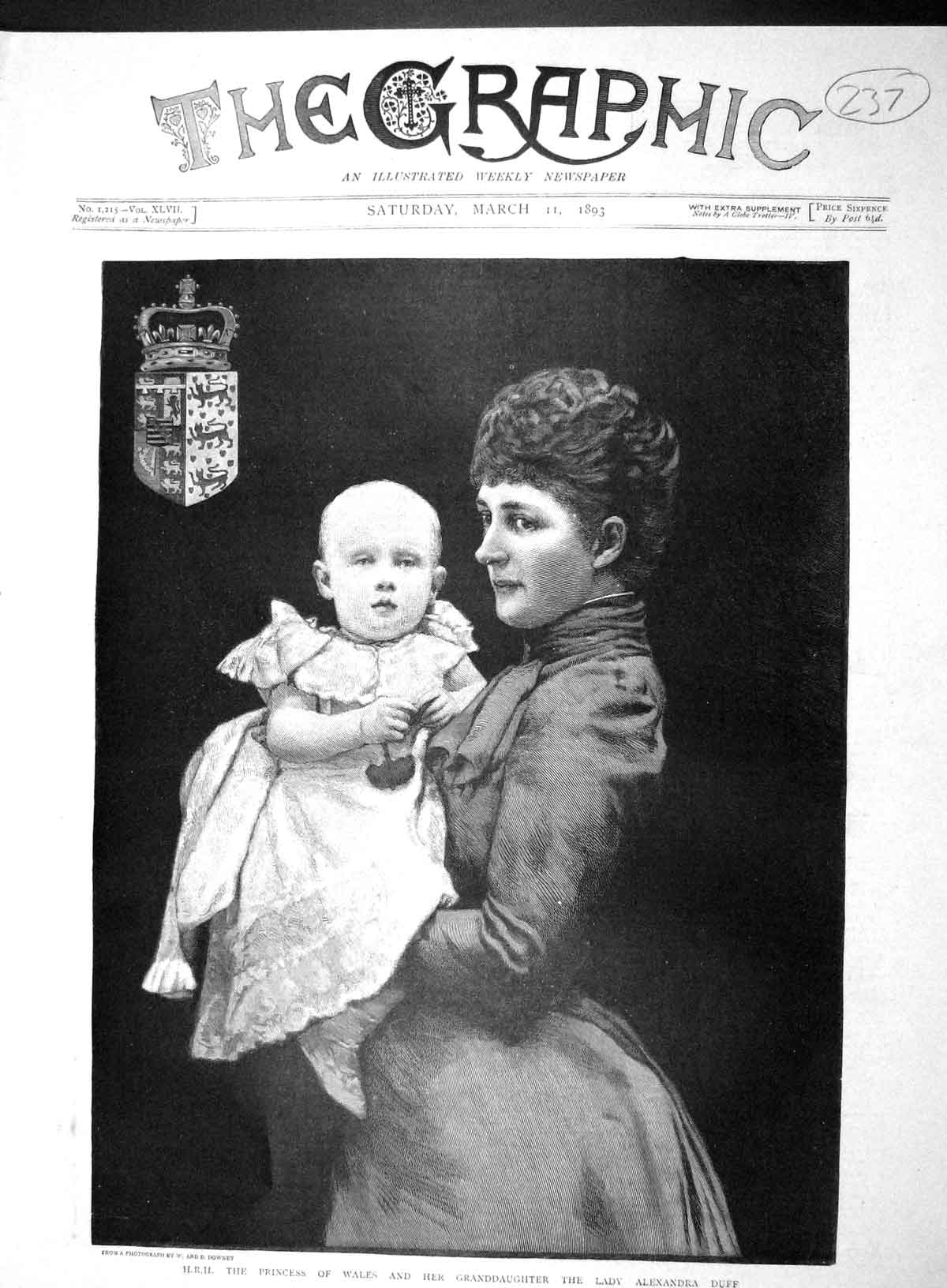 Old Antique Print 1893 Portrait Princess Wales Baby Lady Alexandra Duff 19th