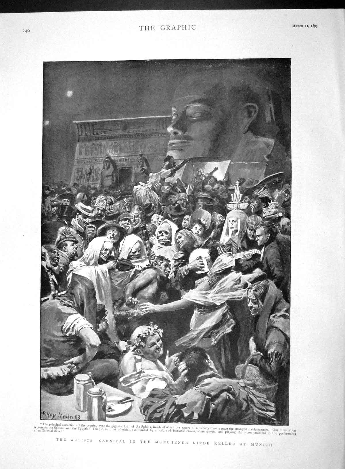 Original Old Antique Print 1893 Artists Carnival Munchener Kinde Keller Munich