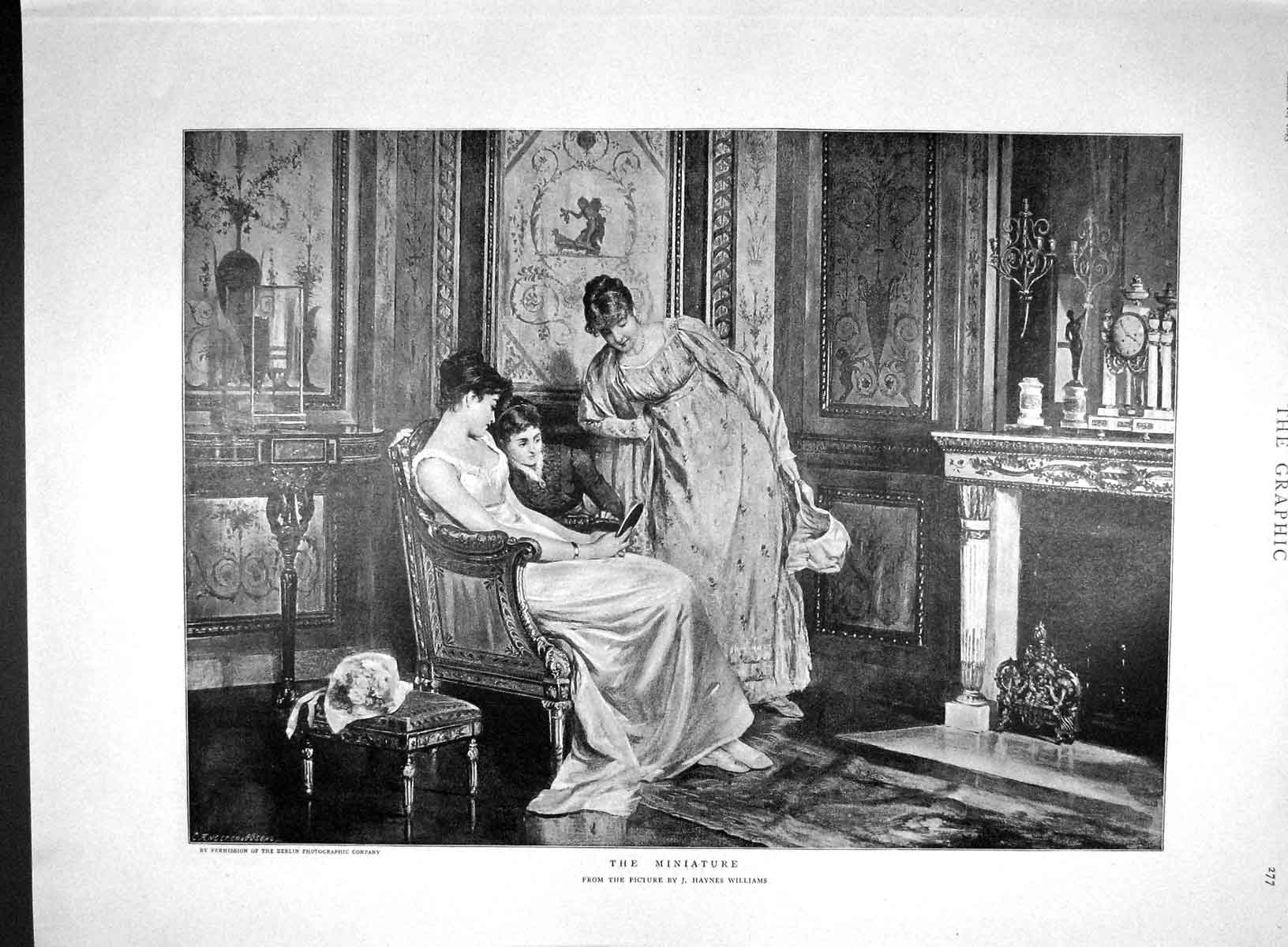 Old Antique Print 1893 Miniature Mirror Ladies Chair Fireplace Williams 19th