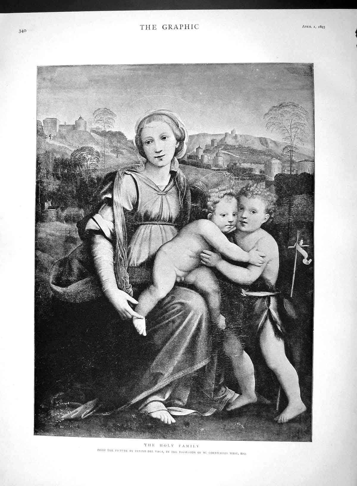 Original Old Antique Print 1893 Portrait Holy Family Mother Children Victorian