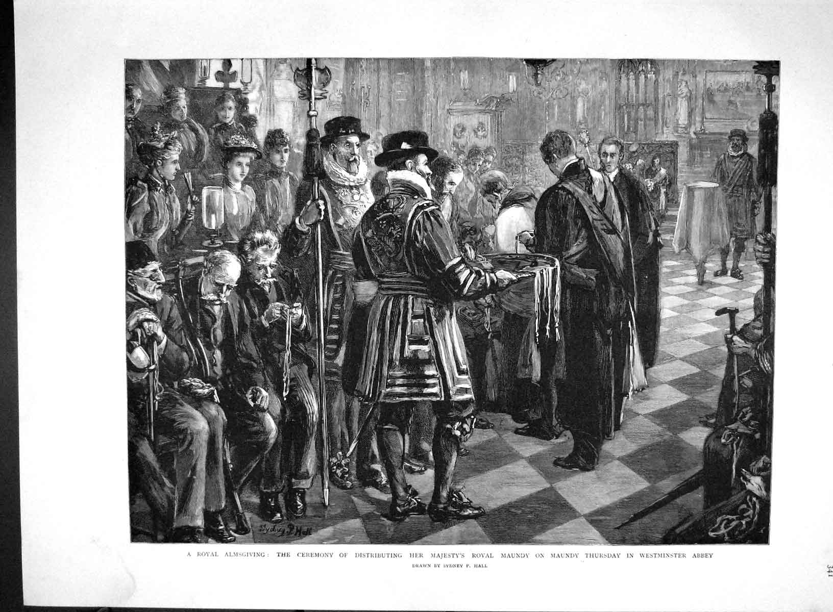 Antique Print *3825 1893 Royal Almsgiving Ceremony Maundy Westminster Abbey