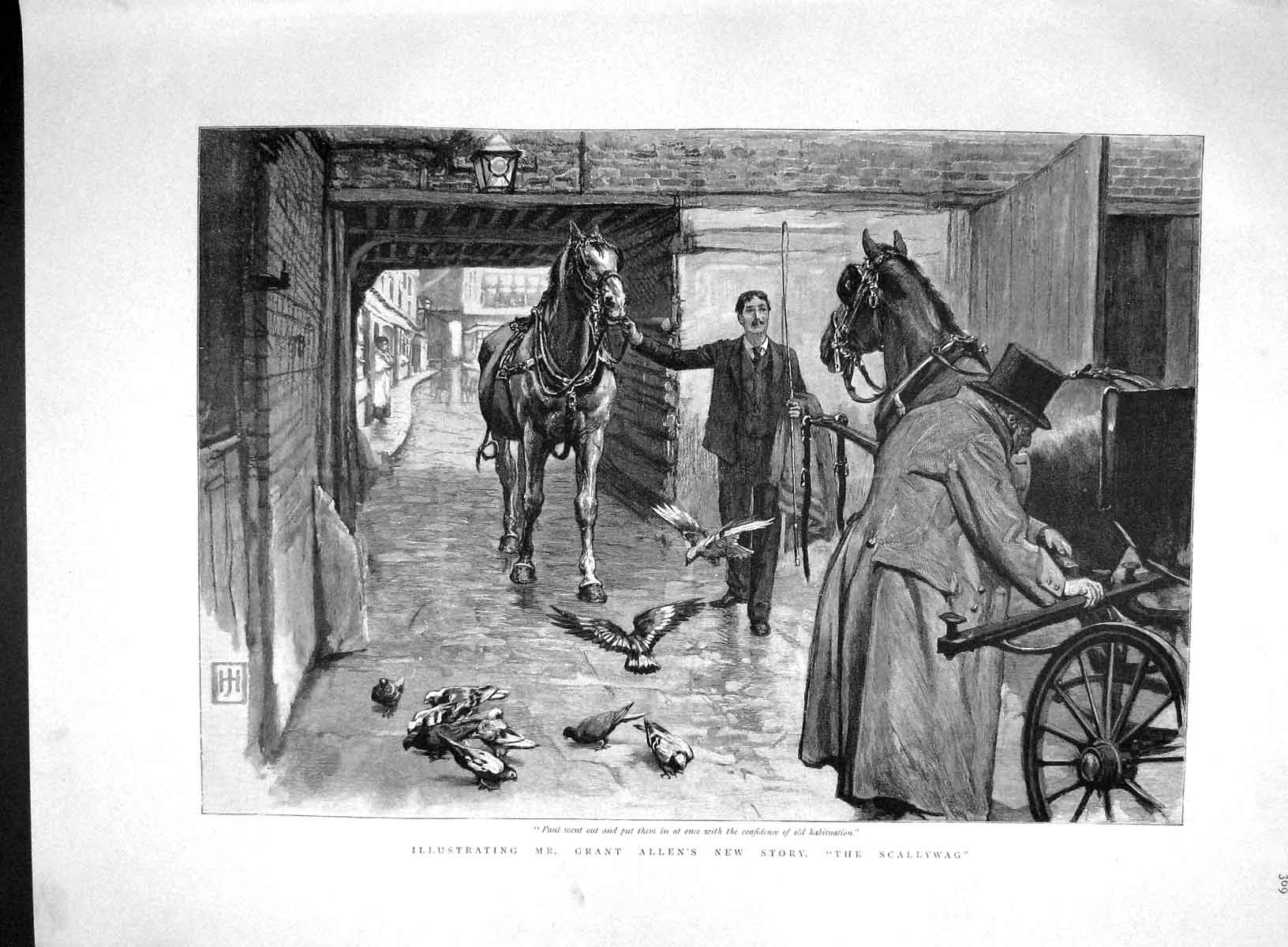 Original Old Antique Print 1893 Illustration Grant Allen Story Scallywag Horses