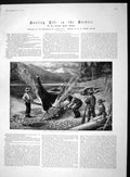 Old Antique Print 1893 Hunting Rocky Mountains British Columbia Trappers 19th