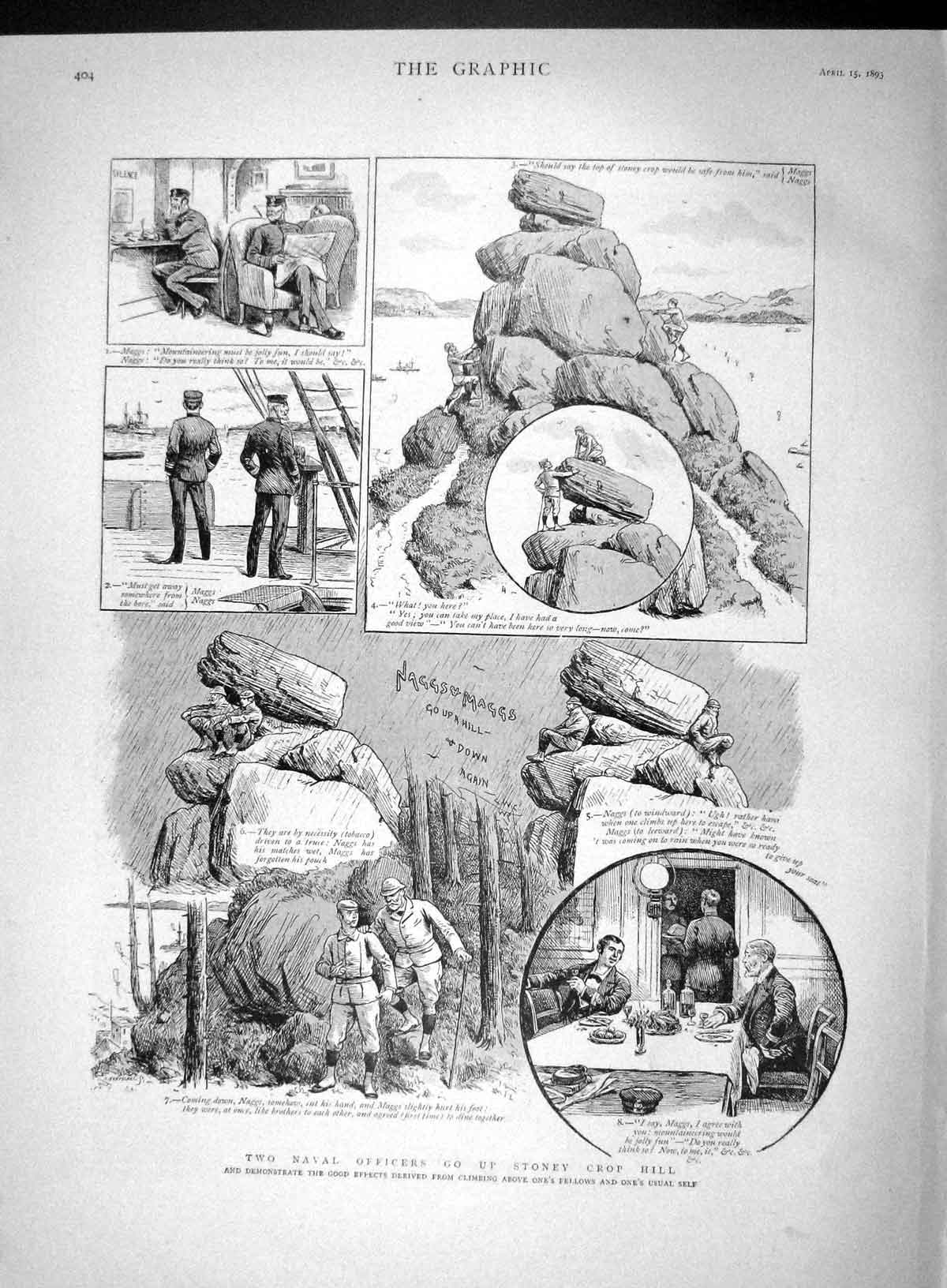 Original Old Antique Print 1893 Naval Officers Stoney Crop Hill War Siers 19th
